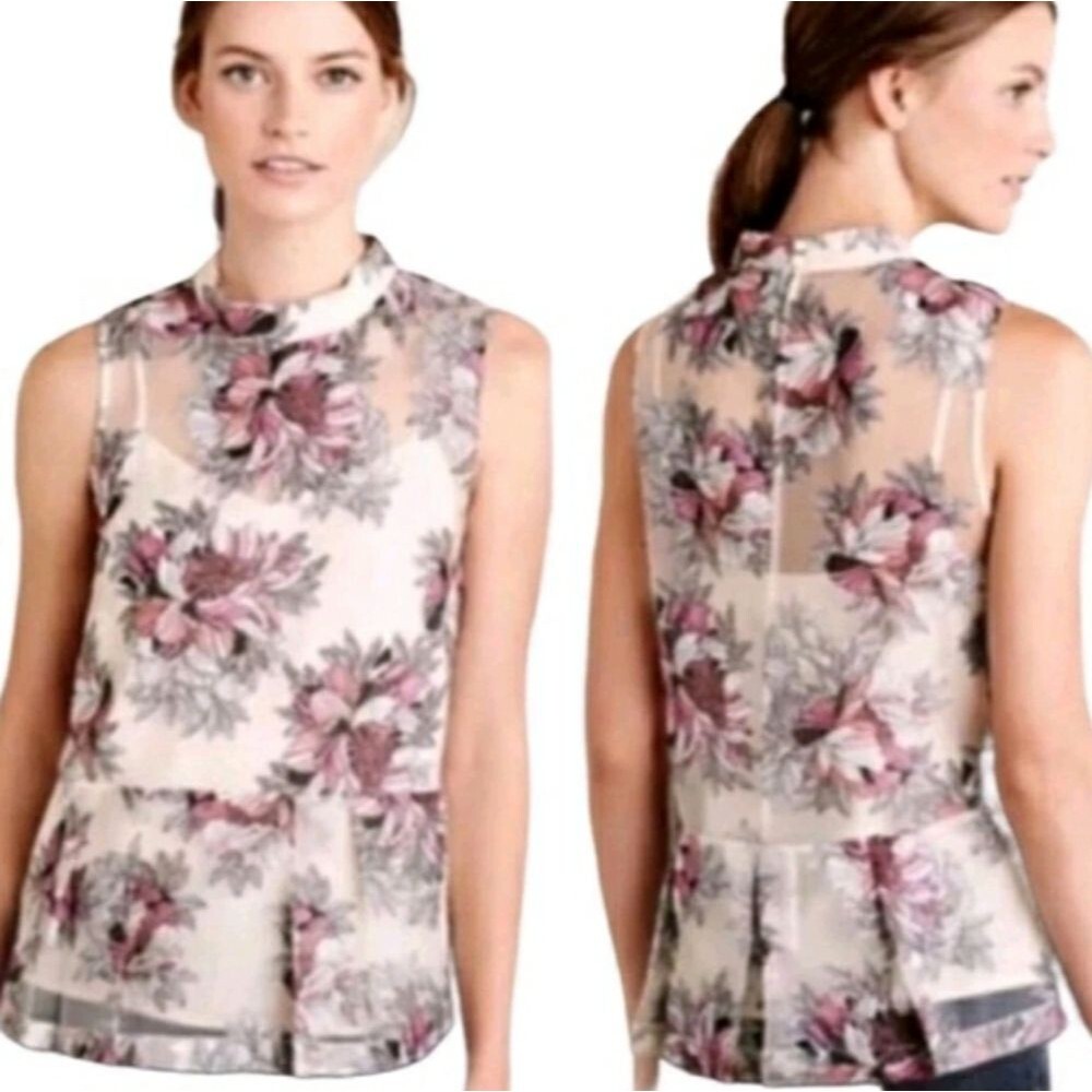 Moulinette Soeurs Pink Cream Ruffled Peplum High Collar Blouse NWT Size 12